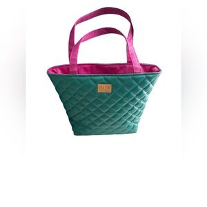 Makeup Junkie Bags Quilted Daykeeper Teal and Pink Tote Bag